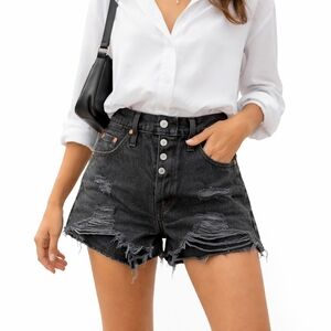 Levi’s 501 High Waist Distressed Cut-Off Shorts 100% Cotton Black Denim